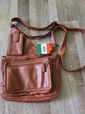JBG Tan‎ Brown Genuine Leather Crossbody Bag Multicompartment Organizer Purse